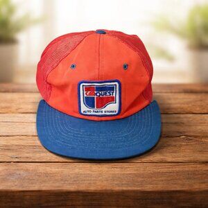 Vintage Carquest Auto Parts Trucker Hat Snapback Red Blue Mesh